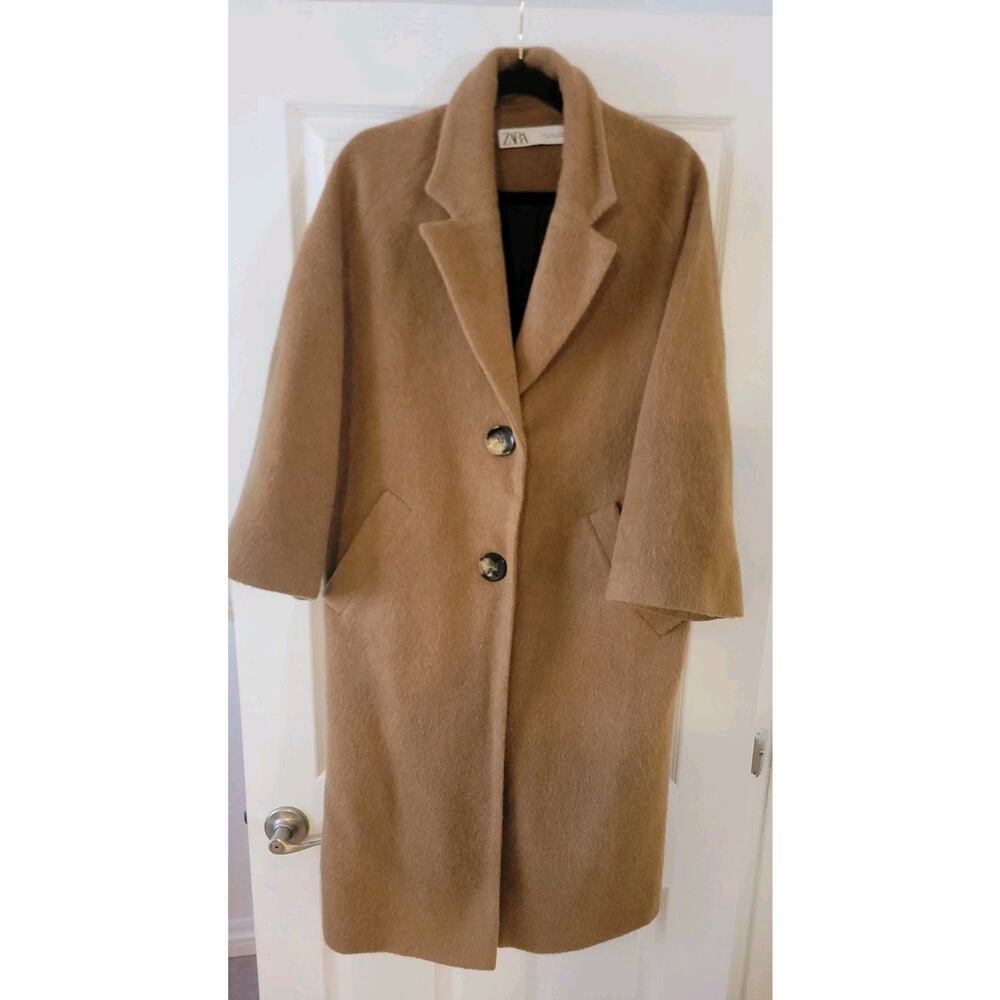 Zara Camel Coat Sz Small Oversized Long Two Button Overcoat Jacket - Picture 2 of 8